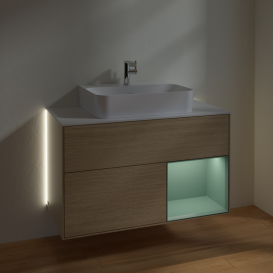 Тумба под раковину Villeroy & Boch Finion 100х50,1 см с подсветкой МДФ шпон дуба/оливковый матовый лак/стекло белое матовое G121GMPC