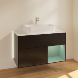 Тумба под раковину Villeroy & Boch Finion 100х50,1 см с подсветкой МДФ черный матовый лак/оливковый матовый лак/стекло белое матовое G121GMPD