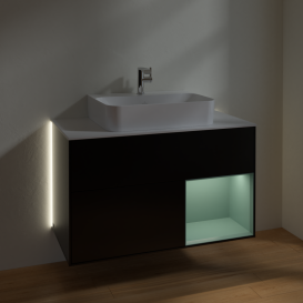 Тумба под раковину Villeroy & Boch Finion 100х50,1 см с подсветкой МДФ черный матовый лак/оливковый матовый лак/стекло белое матовое G121GMPD