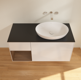 Тумба под раковину Villeroy & Boch Finion 120х50,1 см с подсветкой МДФ глянцевый белый лак/стекло черное матовое GA42GNGF