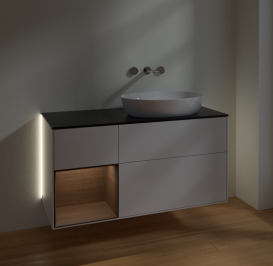 Тумба под раковину Villeroy & Boch Finion 120х50,1 см с подсветкой МДФ глянцевый белый лак/стекло черное матовое GA42GNGF