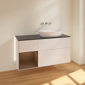 Тумба под раковину Villeroy & Boch Finion 120х50,1 см с подсветкой МДФ глянцевый белый лак/стекло черное матовое GA42GNGF