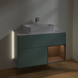 Тумба под раковину Villeroy & Boch Finion 100х50,1 см с подсветкой МДФ оливковый матовый лак/шпон грецкого ореха/стекло белое матовое G121GNGM