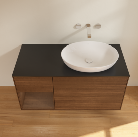 Тумба под раковину Villeroy & Boch Finion 120х50,1 см с подсветкой МДФ шпон грецкого ореха/стекло черное матовое GA42GNGN