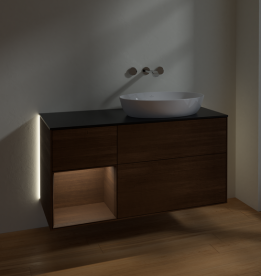 Тумба под раковину Villeroy & Boch Finion 120х50,1 см с подсветкой МДФ шпон грецкого ореха/стекло черное матовое GA42GNGN