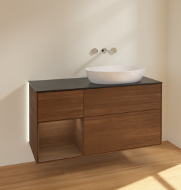 Тумба под раковину Villeroy & Boch Finion 120х50,1 см с подсветкой МДФ шпон грецкого ореха/стекло черное матовое GA42GNGN