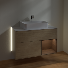 Тумба под раковину Villeroy & Boch Finion 100х50,1 см с подсветкой МДФ шпон дуба/шпон грецкого ореха/стекло белое матовое G121GNPC