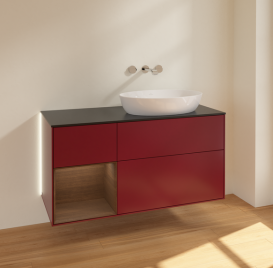 Тумба под раковину Villeroy & Boch Finion 120х50,1 см с подсветкой МДФ пион матовый лак/стекло черное матовое GA42GNHB