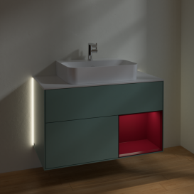 Тумба под раковину Villeroy & Boch Finion 100х50,1 см с подсветкой МДФ оливковый матовый лак/пион матовый лак/стекло белое матовое G121HBGM