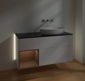 Тумба под раковину Villeroy & Boch Finion 120х50,1 см с подсветкой МДФ белый матовый лак/стекло черное матовое GA42GNMT