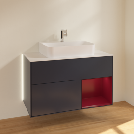 Тумба под раковину Villeroy & Boch Finion 100х50,1 см с подсветкой МДФ темно-синий матовый лак/пион матовый лак/стекло белое матовое G121HBHG