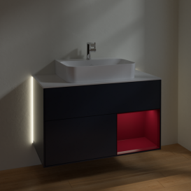 Тумба под раковину Villeroy & Boch Finion 100х50,1 см с подсветкой МДФ темно-синий матовый лак/пион матовый лак/стекло белое матовое G121HBHG