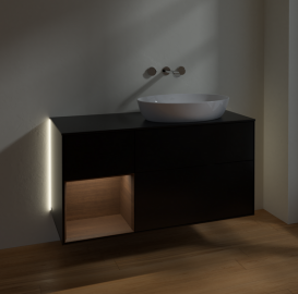 Тумба под раковину Villeroy & Boch Finion 120х50,1 см с подсветкой МДФ черный матовый лак/стекло черное матовое GA42GNPD