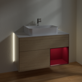 Тумба под раковину Villeroy & Boch Finion 100х50,1 см с подсветкой МДФ шпон дуба/пион матовый лак/стекло белое матовое G121HBPC