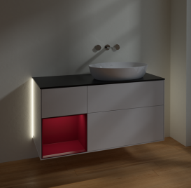 Тумба под раковину Villeroy & Boch Finion 120х50,1 см с подсветкой МДФ глянцевый белый лак/стекло черное матовое GA42HBGF