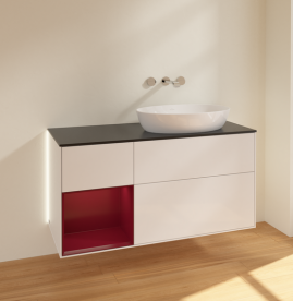 Тумба под раковину Villeroy & Boch Finion 120х50,1 см с подсветкой МДФ глянцевый белый лак/стекло черное матовое GA42HBGF