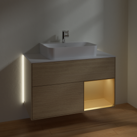 Тумба под раковину Villeroy & Boch Finion 100х50,1 см с подсветкой МДФ шпон дуба/золотой матовый лак/стекло белое матовое G121HFPC