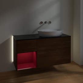 Тумба под раковину Villeroy & Boch Finion 120х50,1 см с подсветкой МДФ шпон грецкого ореха/стекло черное матовое GA42HBGN