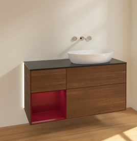 Тумба под раковину Villeroy & Boch Finion 120х50,1 см с подсветкой МДФ шпон грецкого ореха/стекло черное матовое GA42HBGN