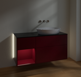 Тумба под раковину Villeroy & Boch Finion 120х50,1 см с подсветкой МДФ пион матовый лак/стекло черное матовое GA42HBHB