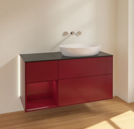 Тумба под раковину Villeroy & Boch Finion 120х50,1 см с подсветкой МДФ пион матовый лак/стекло черное матовое GA42HBHB