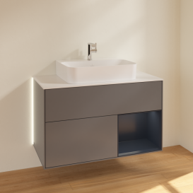 Тумба под раковину Villeroy & Boch Finion 100х50,1 см с подсветкой МДФ антрацитовый матовый лак/стекло белое матовое G121HGGK