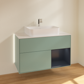Тумба под раковину Villeroy & Boch Finion 100х50,1 см с подсветкой МДФ оливковый матовый лак/темно-синий матовый лак/стекло белое матовое G121HGGM