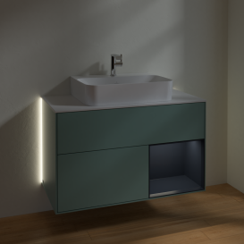 Тумба под раковину Villeroy & Boch Finion 100х50,1 см с подсветкой МДФ оливковый матовый лак/темно-синий матовый лак/стекло белое матовое G121HGGM