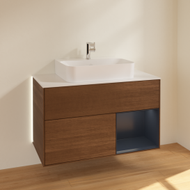 Тумба под раковину Villeroy & Boch Finion 100х50,1 см с подсветкой МДФ шпон грецкого ореха/стекло белое матовое G121HGGN