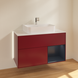 Тумба под раковину Villeroy & Boch Finion 100х50,1 см с подсветкой МДФ пион матовый лак/стекло белое матовое G121HGHB