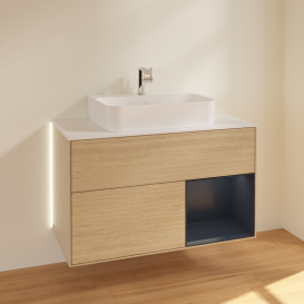 Тумба под раковину Villeroy & Boch Finion 100х50,1 см с подсветкой МДФ шпон дуба/стекло белое матовое G121HGPC