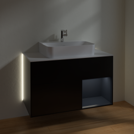 Тумба под раковину Villeroy & Boch Finion 100х50,1 см с подсветкой МДФ черный матовый лак/стекло белое матовое G121HGPD