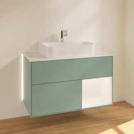 Тумба под раковину Villeroy & Boch Finion 100х50,1 см с подсветкой МДФ оливковый матовый лак/стекло белое матовое G121MTGM