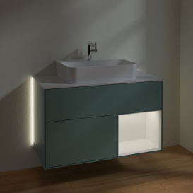 Тумба под раковину Villeroy & Boch Finion 100х50,1 см с подсветкой МДФ оливковый матовый лак/стекло белое матовое G121MTGM