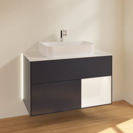 Тумба под раковину Villeroy & Boch Finion 100х50,1 см с подсветкой МДФ темно-синий матовый лак/стекло белое матовое G121MTHG