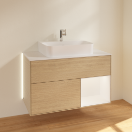 Тумба под раковину Villeroy & Boch Finion 100х50,1 см с подсветкой МДФ шпон дуба/стекло белое матовое G121MTPC