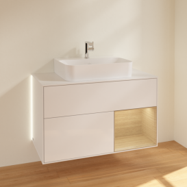 Тумба под раковину Villeroy & Boch Finion 100х50,1 см с подсветкой МДФ белый глянцевый лак/стекло белое матовое G121PCGF