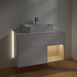 Тумба под раковину Villeroy & Boch Finion 100х50,1 см с подсветкой МДФ белый глянцевый лак/стекло белое матовое G121PCGF