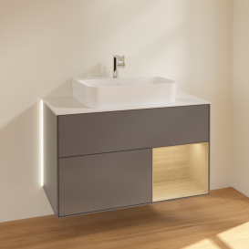 Тумба под раковину Villeroy & Boch Finion 100х50,1 см с подсветкой МДФ антрацитовый матовый лак/стекло белое матовое G121PCGK