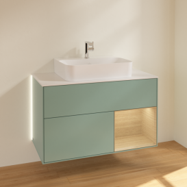 Тумба под раковину Villeroy & Boch Finion 100х50,1 см с подсветкой МДФ оливковый матовый лак/стекло белое матовое G121PCGM