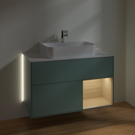 Тумба под раковину Villeroy & Boch Finion 100х50,1 см с подсветкой МДФ оливковый матовый лак/стекло белое матовое G121PCGM