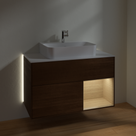 Тумба под раковину Villeroy & Boch Finion 100х50,1 см с подсветкой МДФ шпон грецкого ореха/стекло белое матовое G121PCGN