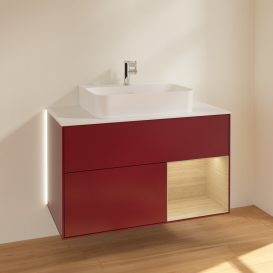 Тумба под раковину Villeroy & Boch Finion 100х50,1 см с подсветкой МДФ пион матовый лак/стекло белое матовое G121PCHB