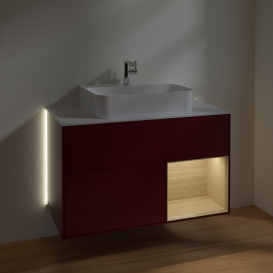 Тумба под раковину Villeroy & Boch Finion 100х50,1 см с подсветкой МДФ пион матовый лак/стекло белое матовое G121PCHB