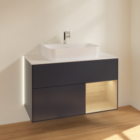 Тумба під раковину Villeroy & Boch Finion 100х50,1 см з підсвічуванням МДФ темно-синій матовий лак/скло біле матове G121PCHG