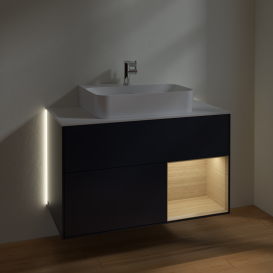 Тумба під раковину Villeroy & Boch Finion 100х50,1 см з підсвічуванням МДФ темно-синій матовий лак/скло біле матове G121PCHG