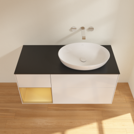 Тумба под раковину Villeroy & Boch Finion 120х50,1 см с подсветкой МДФ глянцевый белый лак/стекло черное матовое GA42HFGF