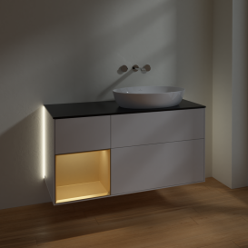 Тумба под раковину Villeroy & Boch Finion 120х50,1 см с подсветкой МДФ глянцевый белый лак/стекло черное матовое GA42HFGF