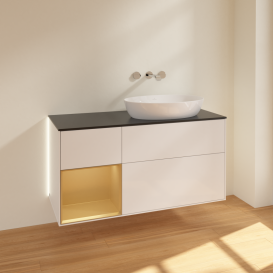 Тумба под раковину Villeroy & Boch Finion 120х50,1 см с подсветкой МДФ глянцевый белый лак/стекло черное матовое GA42HFGF