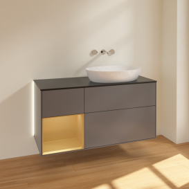 Тумба под раковину Villeroy & Boch Finion 120х50,1 см с подсветкой МДФ антрацит матовый лак/стекло черное матовое GA42HFGK